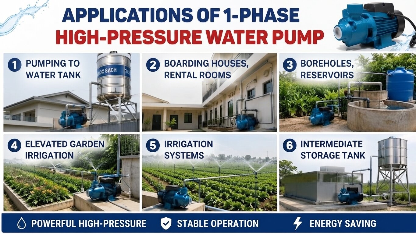 Applications of 1-Phase high head water pump.