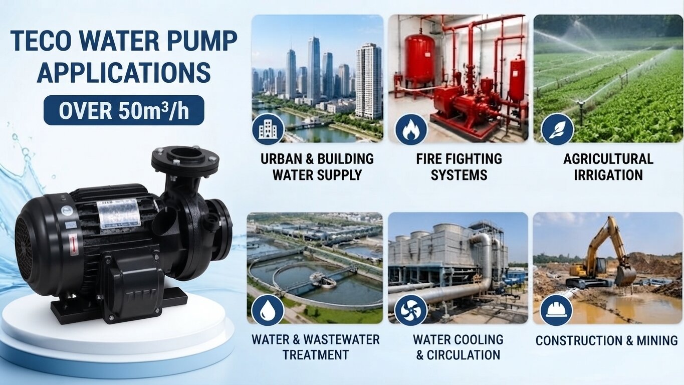 Applications of the TECO water pump over 50m3/h.