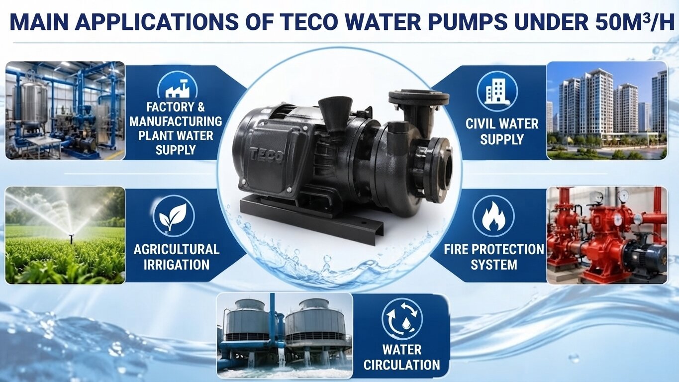 Applications of TECO water pump under 50m3/h.