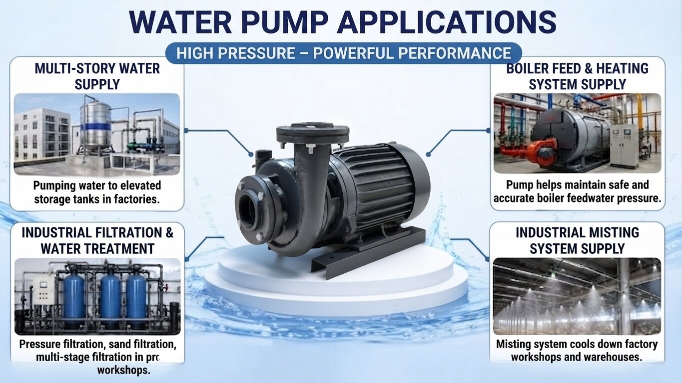 Applications of Water Pumps of over 3.7kW with flow rates over 50m³/h.