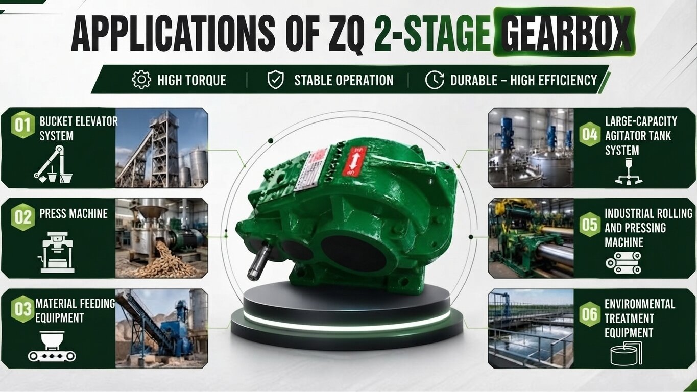 Applications of ZQ 2-stage gearboxes.