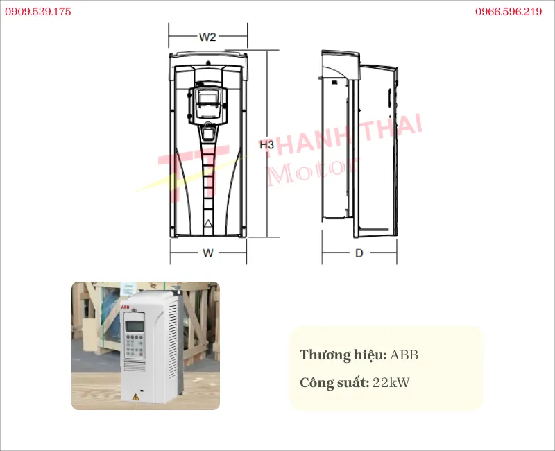 Drawing and technical specifications of ABB Variable Frequency Drive 22kW