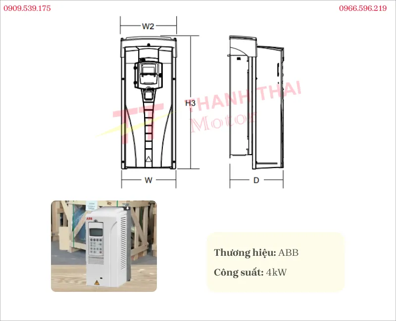 Drawing and technical specifications of the ABB Variable Frequency Drive 4kW