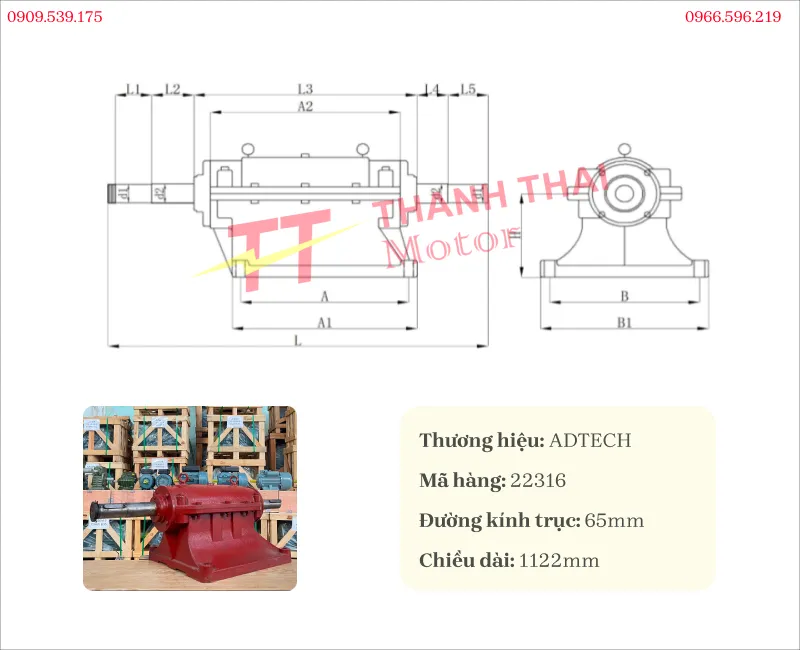 Bản vẽ và thông số kỹ thuật gối đỡ quạt ly tâm 22316