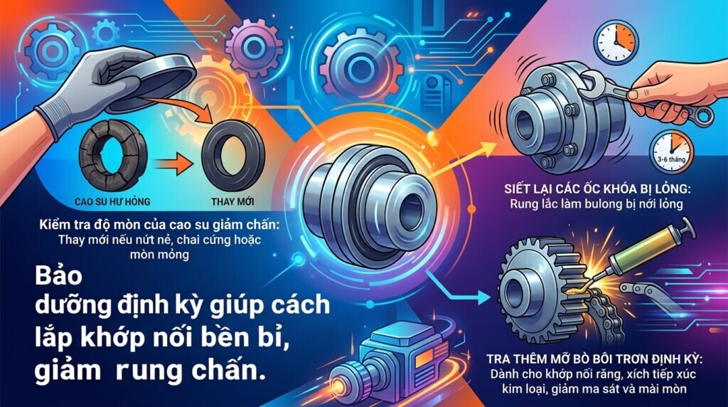 Bảo dưỡng định kỳ giúp cách lắp khớp nối bền bỉ, giảm rung chấn.