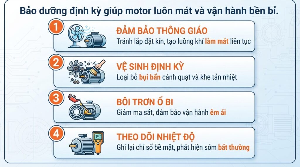 Bảo dưỡng định kỳ giúp motor luôn mát và vận hành bền bỉ.