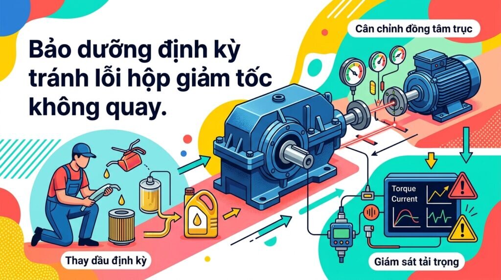Bảo dưỡng định kỳ tránh lỗi hộp giảm tốc không quay.