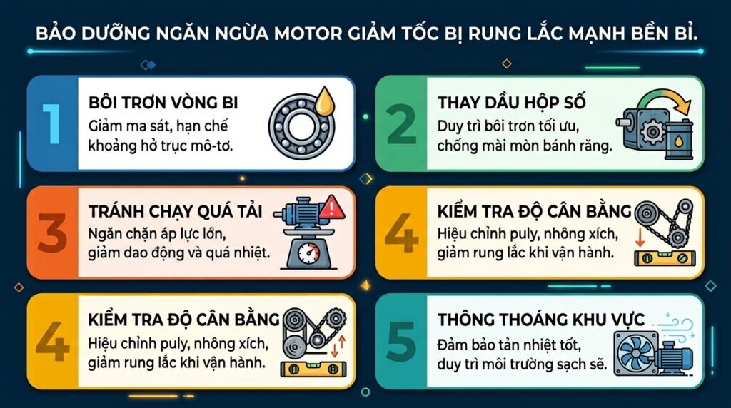 Bảo dưỡng ngăn ngừa motor giảm tốc bị rung lắc mạnh bền bỉ.