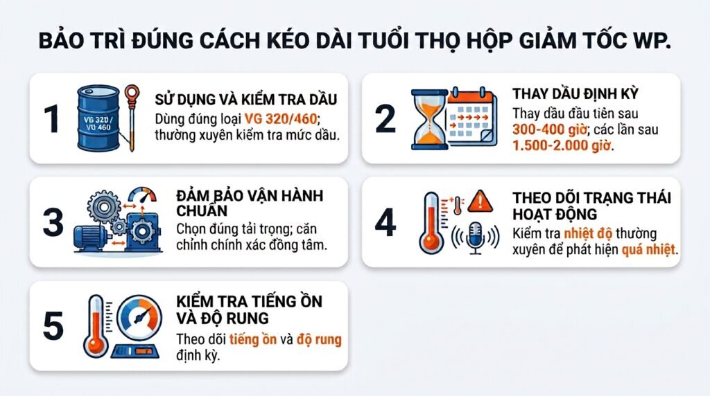 Bảo trì đúng cách kéo dài tuổi thọ hộp giảm tốc WP.