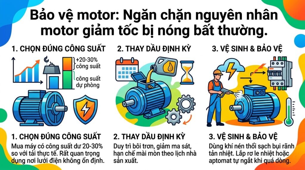Bảo vệ motor: Ngăn chặn nguyên nhân motor giảm tốc bị nóng bất thường.