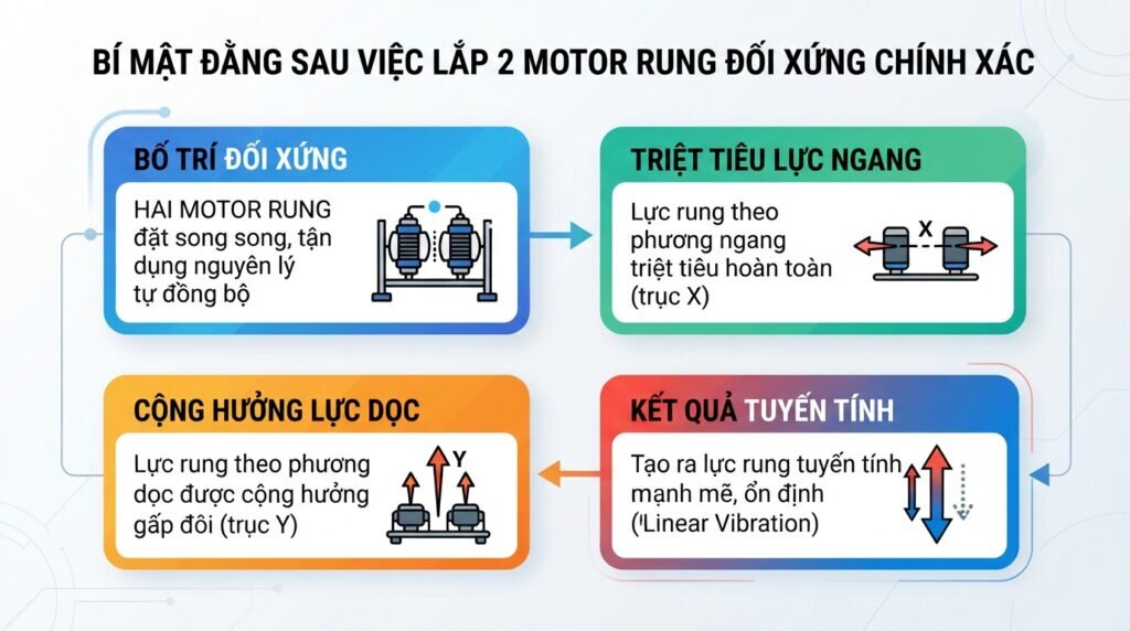 Bí mật đằng sau việc lắp 2 motor rung đối xứng chính xác.