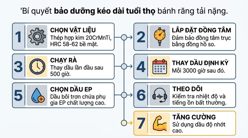 Bí quyết bảo dưỡng kéo dài tuổi thọ bánh răng tải nặng.