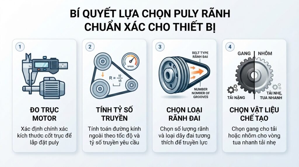 Bí quyết lựa chọn puly rãnh chuẩn xác cho thiết bị.