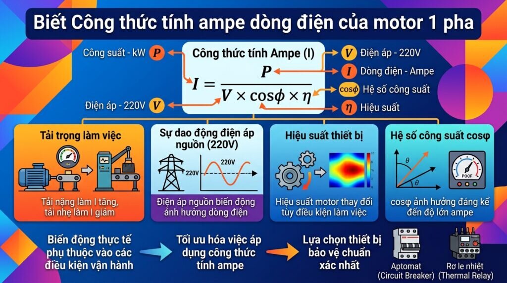 Biết Công thức tính ampe dòng điện của motor 1 pha