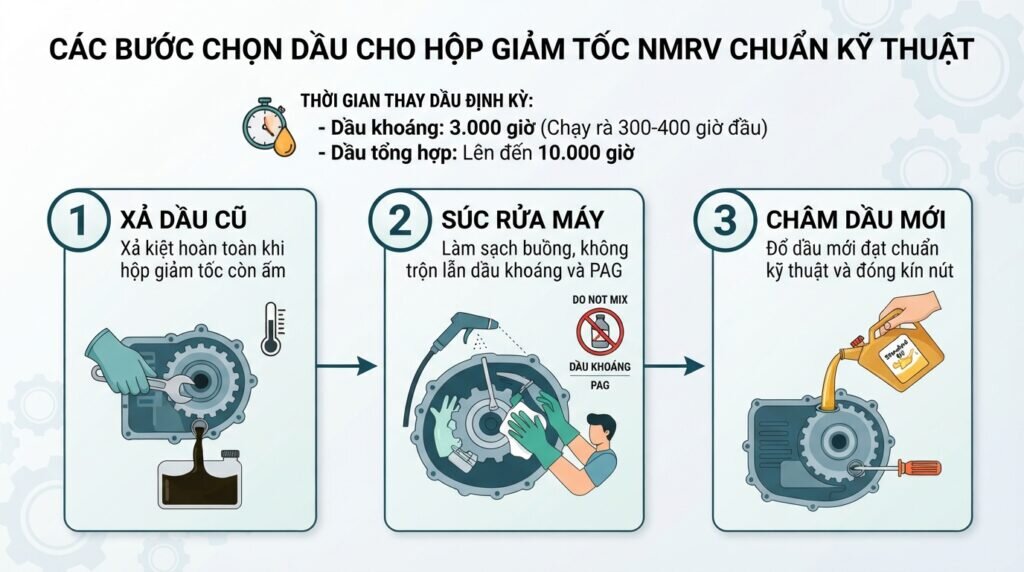 Các bước chọn dầu cho hộp giảm tốc NMRV chuẩn kỹ thuật.