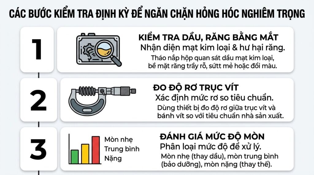 Các bước kiểm tra định kỳ để ngăn chặn hỏng hóc nghiêm trọng.
