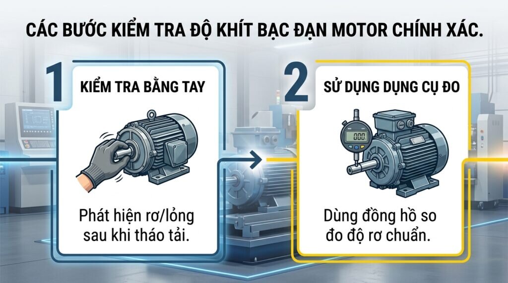Các bước kiểm tra độ khít bạc đạn motor chính xác.