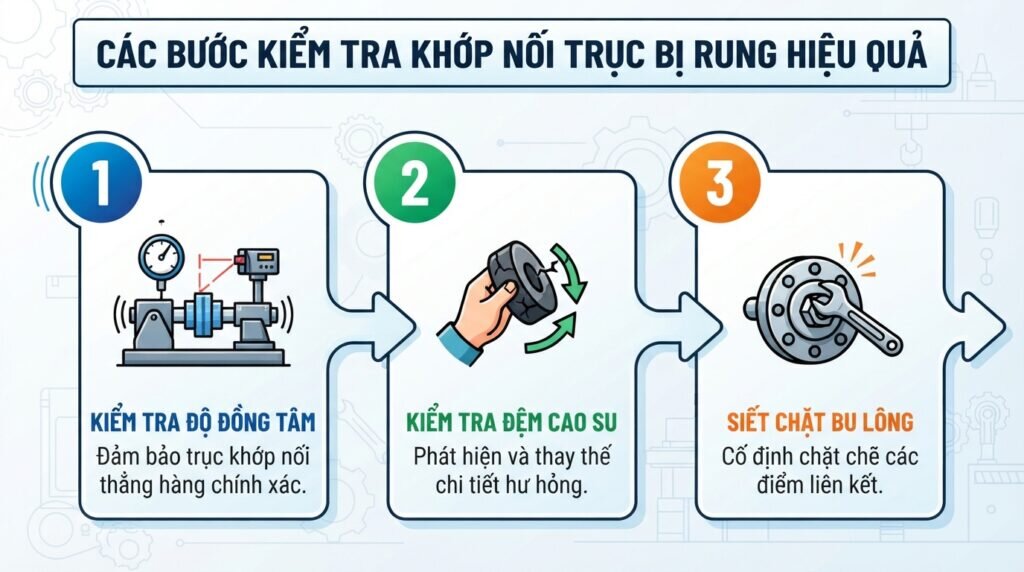 Các bước kiểm tra khớp nối trục bị rung hiệu quả.