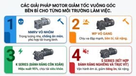 Các giải pháp motor giảm tốc vuông góc bền bỉ cho từng môi trường làm việc.