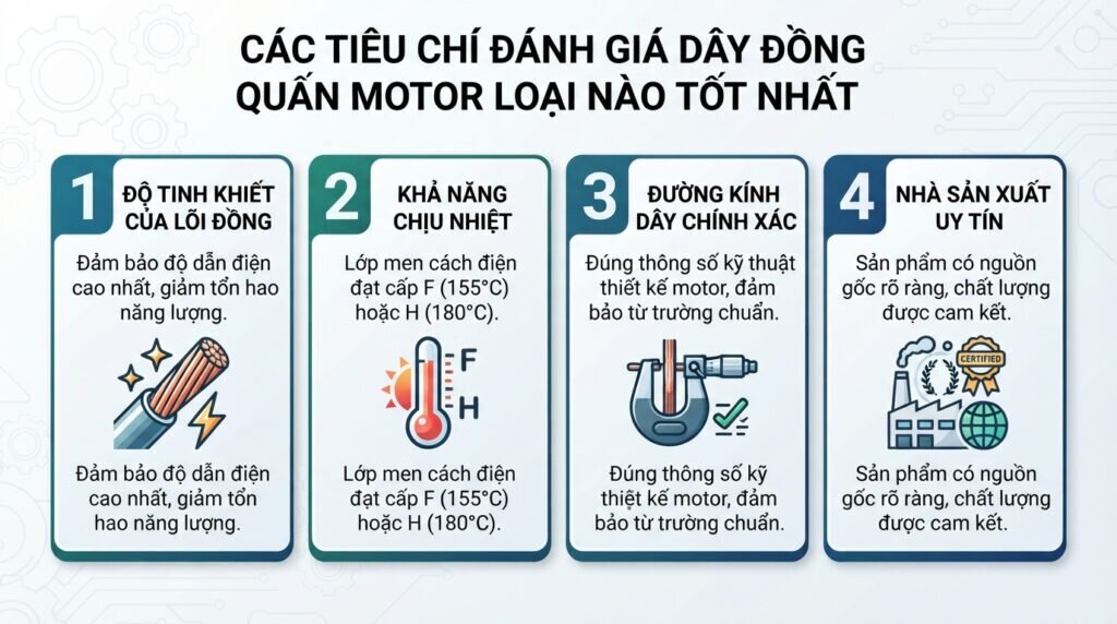 Các tiêu chí đánh giá dây đồng quấn motor loại nào tốt nhất.