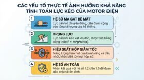 Các yếu tố thực tế ảnh hưởng khả năng tính toán lực kéo của motor điện.