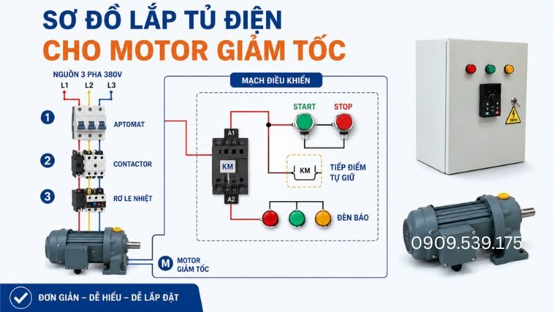 Sơ đồ lắp tủ điện cho motor giảm tốc.