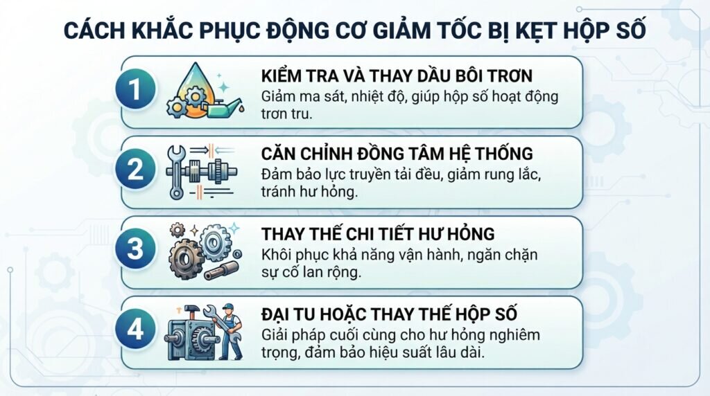 Cách khắc phục động cơ giảm tốc bị kẹt hộp số.