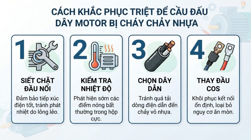 Cách khắc phục triệt để cầu đấu dây motor bị cháy chảy nhựa.