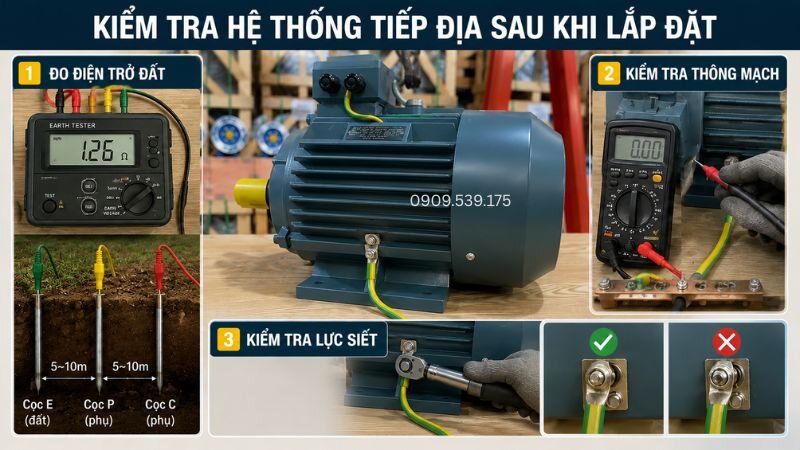 Kiểm tra sau lắp đặt để xác nhận hệ thống tiếp địa đạt yêu cầu kỹ thuật