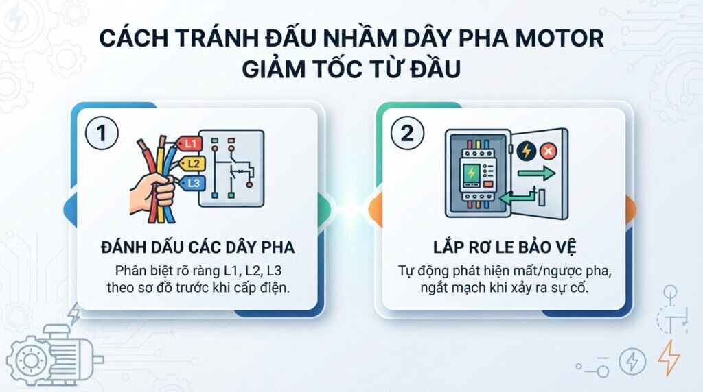 Cách tránh đấu nhầm dây pha motor giảm tốc từ đầu.