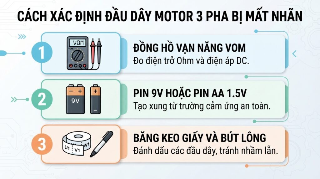 cách xác định đầu dây motor 3 pha bị mất nhãn