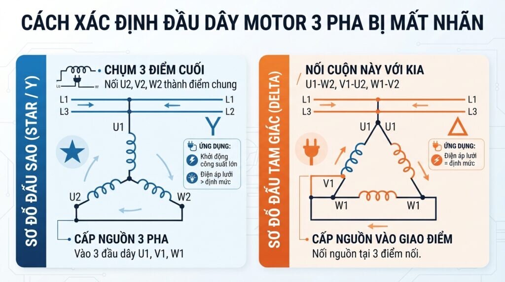 cách xác định đầu dây motor 3 pha bị mất nhãn