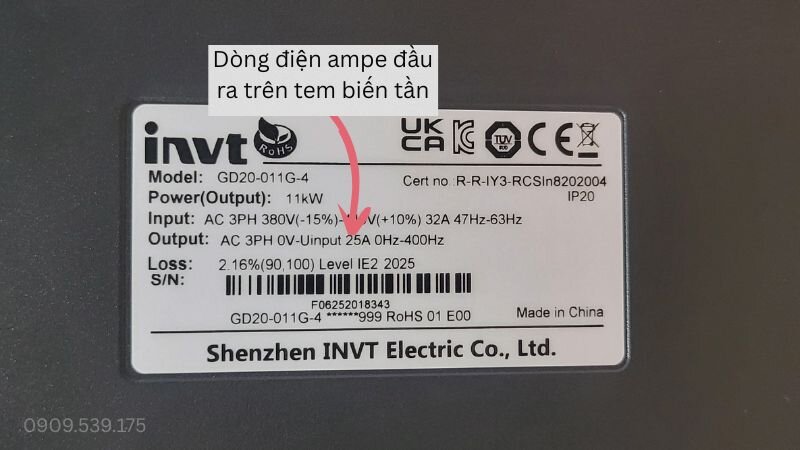 Cài đặt ampe motor theo tem nhãn trên biến tần