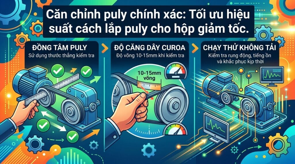 Căn chỉnh puly chính xác: Tối ưu hiệu suất cách lắp puly cho hộp giảm tốc.