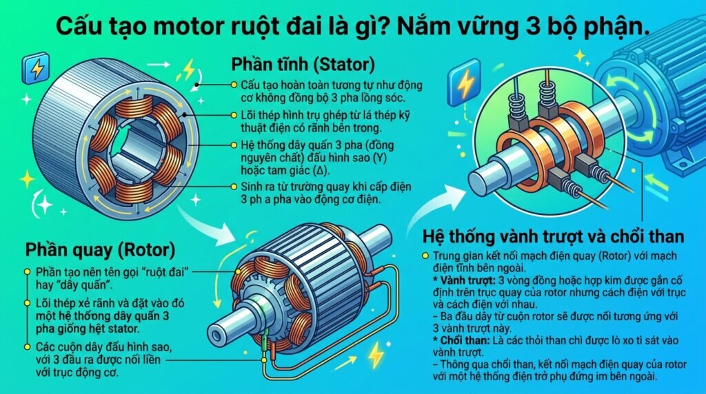 Cấu tạo motor ruột đai là gì? Nắm vững 3 bộ phận.