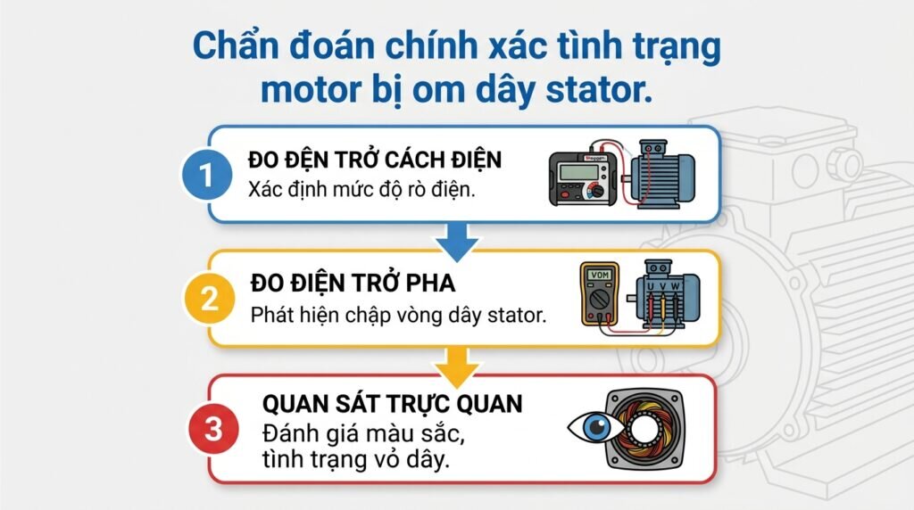 Chẩn đoán chính xác tình trạng motor bị om dây stator.