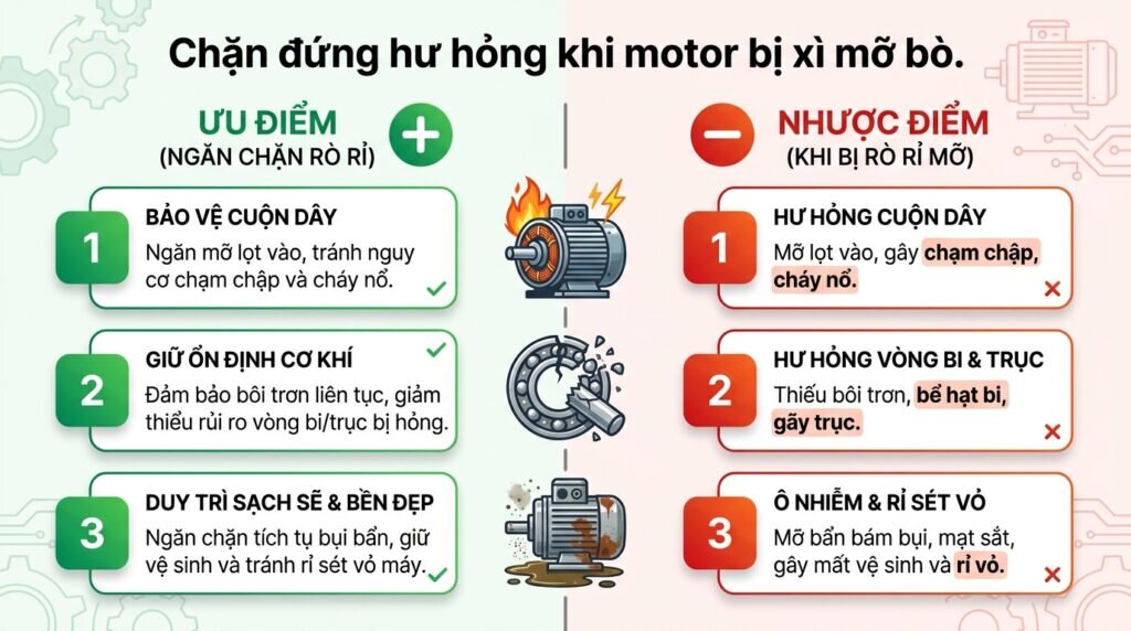 Chặn đứng hư hỏng khi motor bị xì mỡ bò.