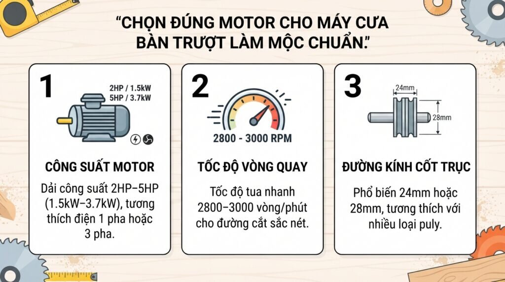 Chọn đúng motor cho máy cưa bàn trượt làm mộc chuẩn.