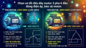 Chọn sơ đồ đấu dây motor 3 pha 6 đầu đúng điện áp, bảo vệ motor.