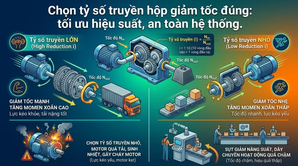 Chọn tỷ số truyền hộp giảm tốc đúng: tối ưu hiệu suất, an toàn hệ thống.