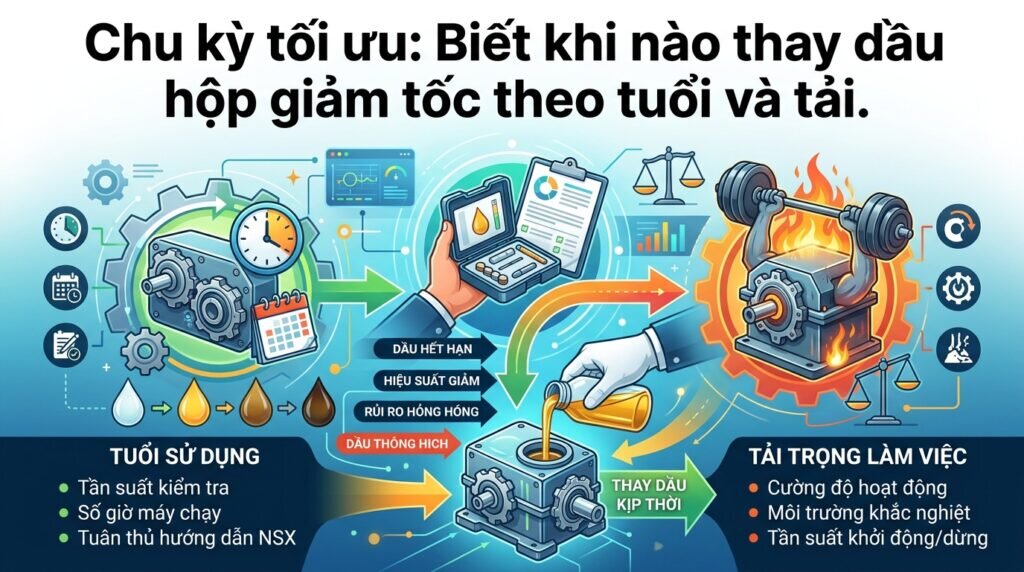 Chu kỳ tối ưu: Biết khi nào thay dầu hộp giảm tốc theo tuổi và tải.