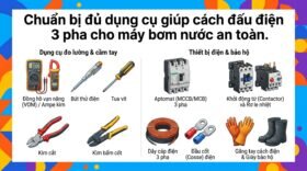 Chuẩn bị đủ dụng cụ giúp cách đấu điện 3 pha cho máy bơm nước an toàn.