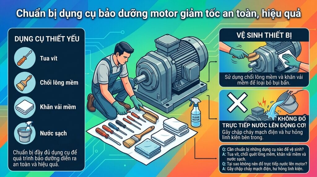 Chuẩn bị dụng cụ bảo dưỡng motor giảm tốc an toàn, hiệu quả