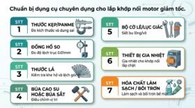 Chuẩn bị dụng cụ chuyên dụng cho lắp khớp nối motor giảm tốc.