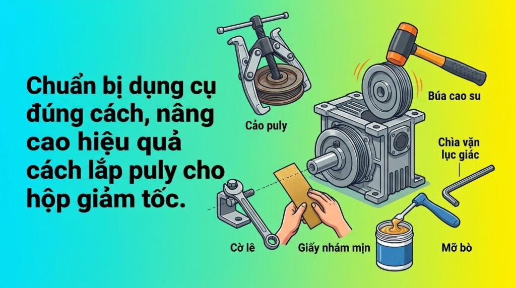 Chuẩn bị dụng cụ đúng cách, nâng cao hiệu quả cách lắp puly cho hộp giảm tốc.