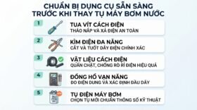 Chuẩn bị dụng cụ sẵn sàng trước khi thay tụ máy bơm nước.
