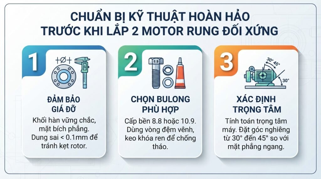 Chuẩn bị kỹ thuật hoàn hảo trước khi lắp 2 motor rung đối xứng.