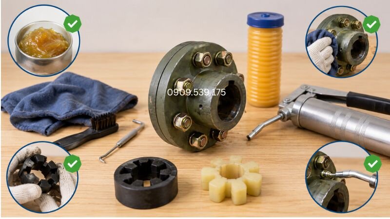 Các bước chuẩn bị giúp quá trình bôi trơn khớp nối trục đúng cách.