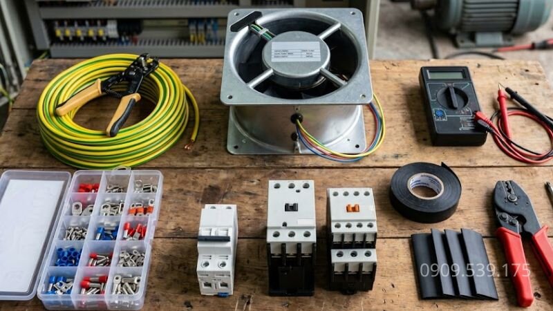 Chuẩn bị vật tư trước khi tiến hành đấu nối quạt phụ cho motor