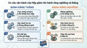 Cơ cấu vận hành của Hộp giảm tốc bánh răng nghiêng và thẳng.